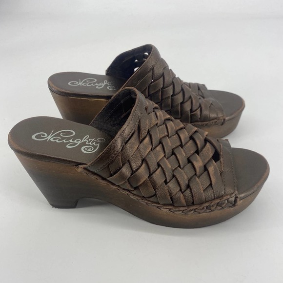 naughty monkey Shoes - Naughty Monkey woven leather open toe platform clog mules Sz 9.5 M
